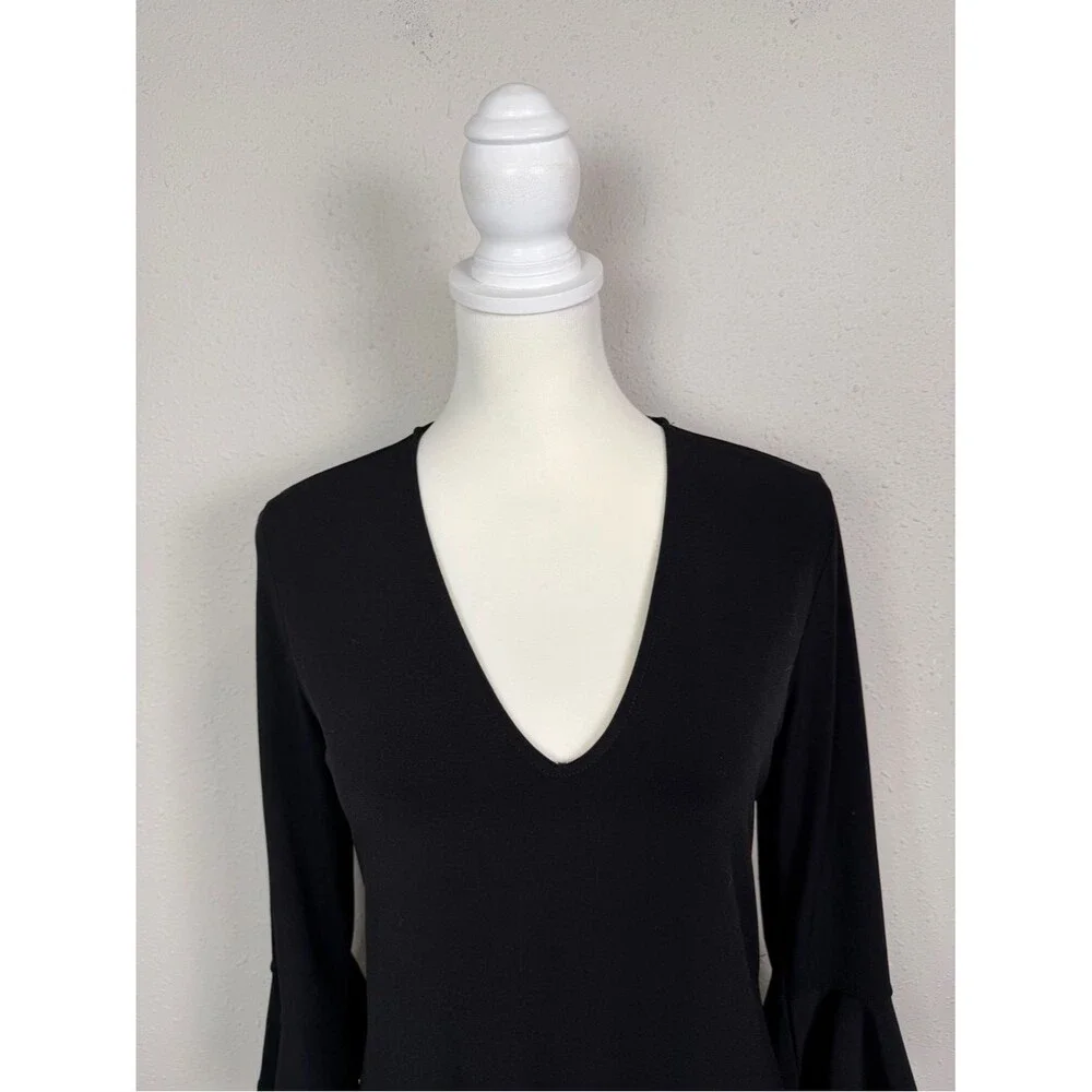 Banana Republic Black V Neck Dress Bell Sleeve Shift Dress Classic Minimalist